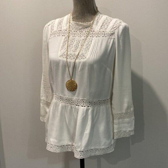 J Crew White Blouse TopnLaceynPeasant - Picture 5 of 15